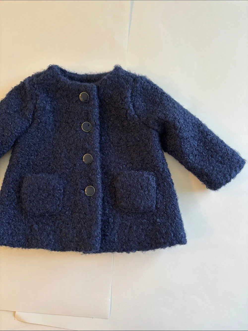 NWT Janie and Jack Baby Girls Navy Blue Boucle Coat Size 6-12 Months